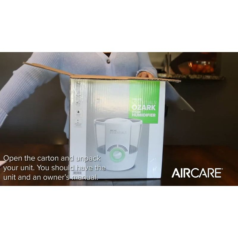 AIRCARE ESSENTIALS Ozark Steam Humidifier White/Green: Warm Mist Vaporizer, 2 Settings, 500-800 sq. ft., No Filter Needed