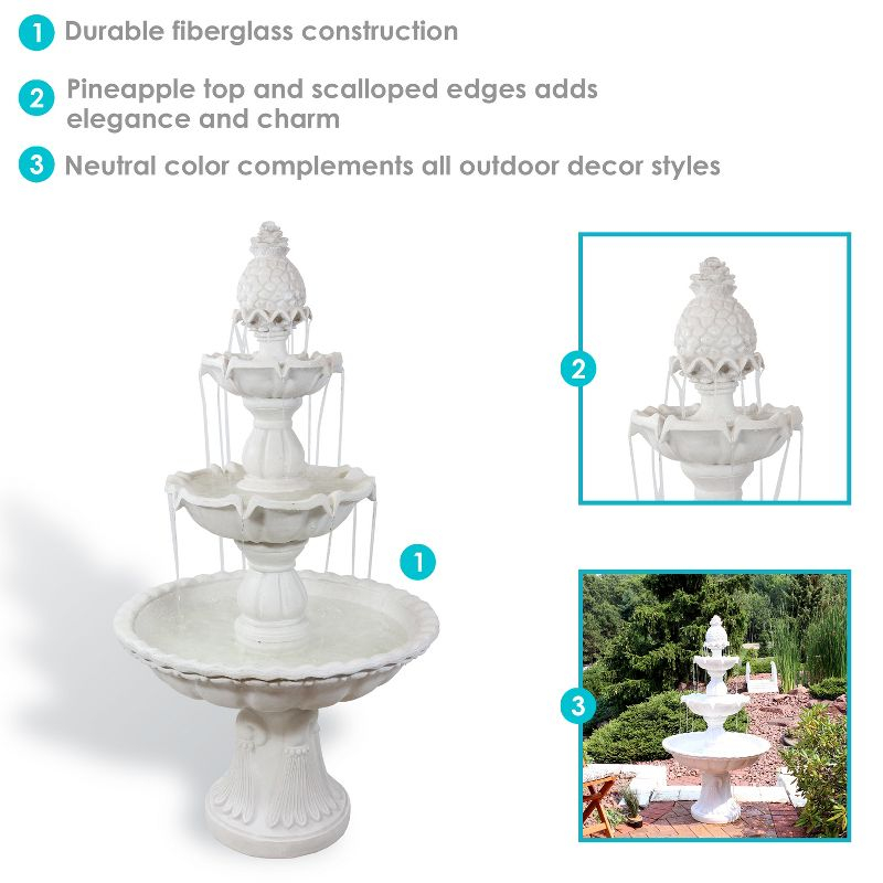 Sunnydaze Electric Fiberglass 3-Tier Welcome Pineapple Top Outdoor Water Fountain - 57" - White