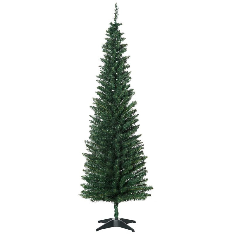 HOMCOM 6 FT Tall Unlit Slim Fir Artificial Christmas Tree with Realistic Branches, and 583 Tips, Green