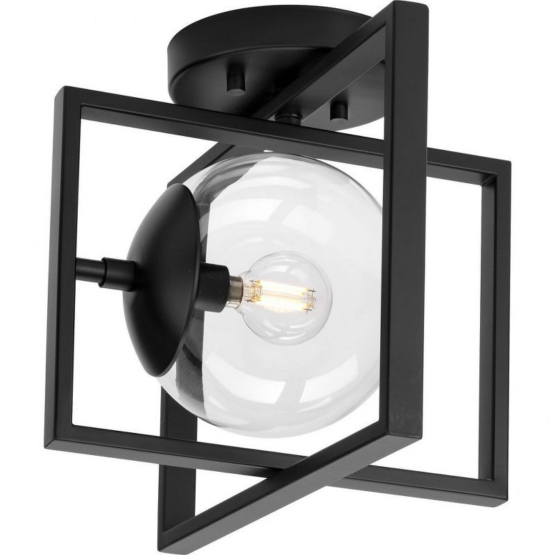 Progress Lighting Atwell 1-Light Matte Black Semi-Flush Mount with Clear Globe Shade