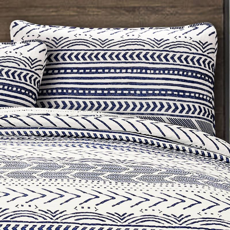 Lush Décor 3pc King Hygge Geo Reversible Quilt & Sham Set Navy/White: STANDARD 100 OEKO-TEX Certified
