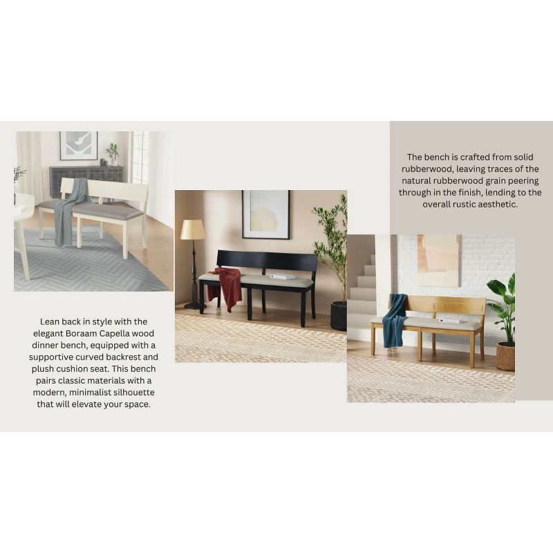 Boraam Capella Cream Fabric Dining Height Bench Matte Black