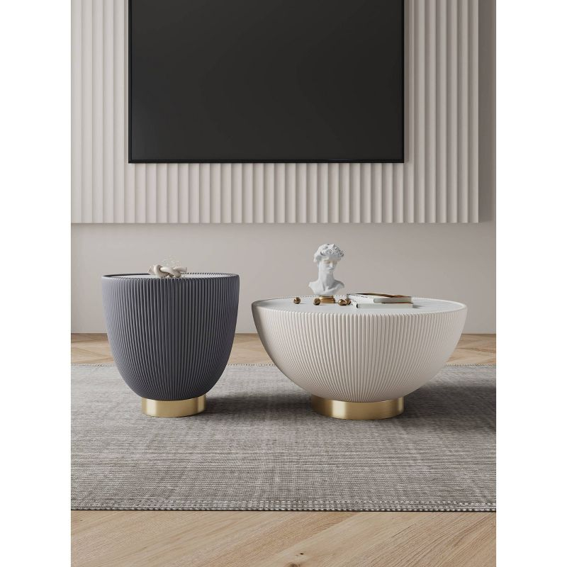 Manhattan Comfort 2pc Anderson Leatherette Upholstered Coffee Table and End Table Set Cream/Gray: Gold Finish, No Assembly Required