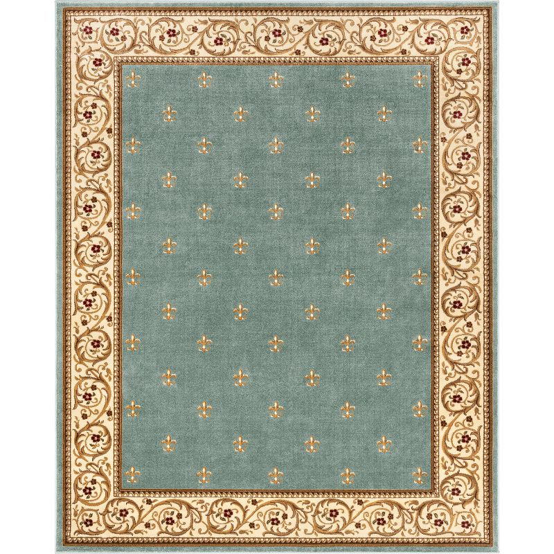 Well Woven Barclay Collection Fleur de Lis Light Blue 7'10" x 9'10" Area Rug - for Living Room, Bedroom, and Dining Room