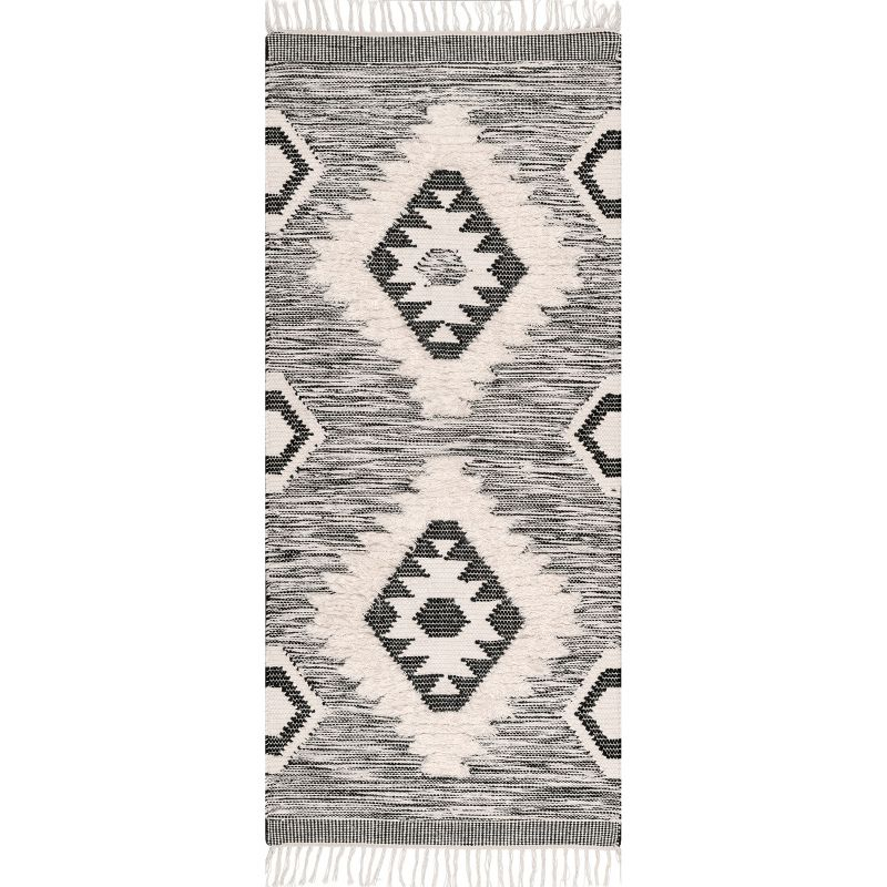 Nuloom Savannah Diamond 2x6 Wool Runner Indoor Area Rug for Living Room Bedroom Dining Room Entryway Hallway Kitchen, Black/Ivory