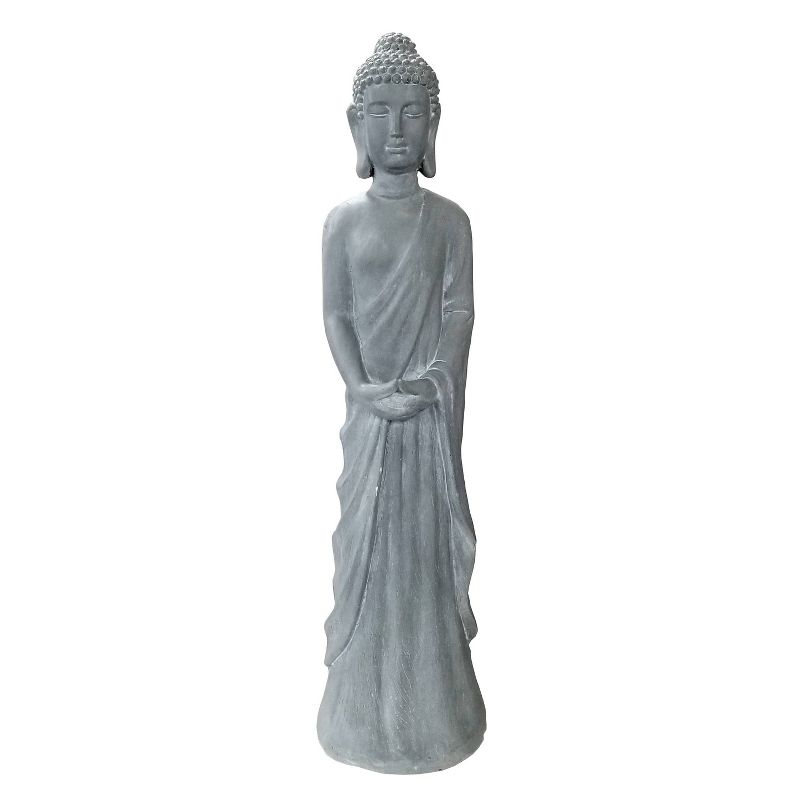 32" Magnesium Oxide Standing Buddha Statue Gray - Alpine Corporation: Outdoor Decor, Garden Accent