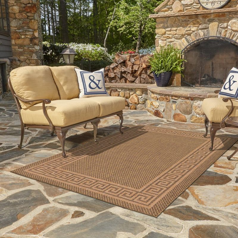 Unique Loom 3' 3 x 5' 1 Brown Outdoor Border Greek Key Area Rug
