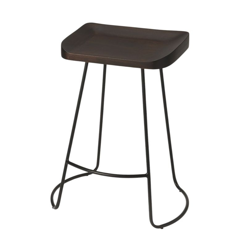 HomeRoots 26" Dark Brown And Black Iron Backless Counter Height Bar Chair