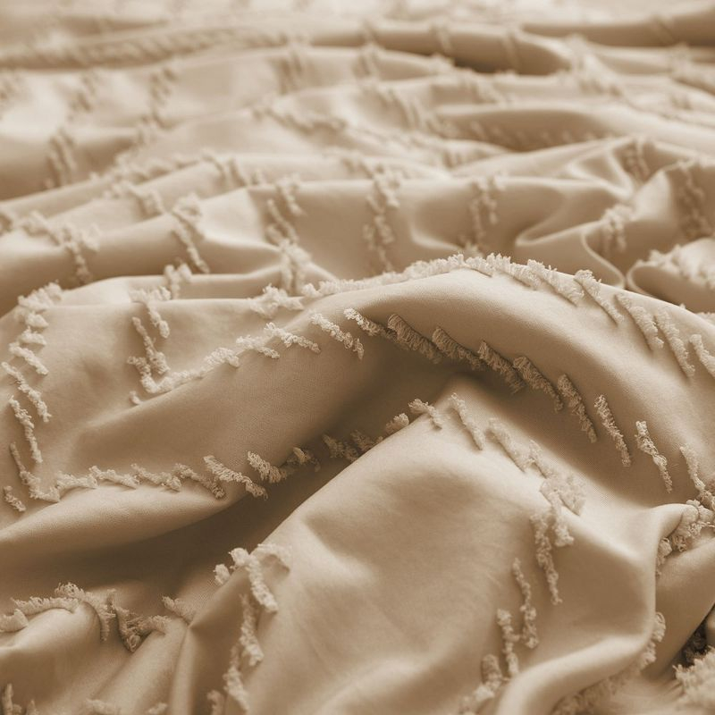 Peace Nest Tufted Microfiber Clipped Duvet Cover Set with Zipper Closure & Corner Ties, Fawn, Full/Queen