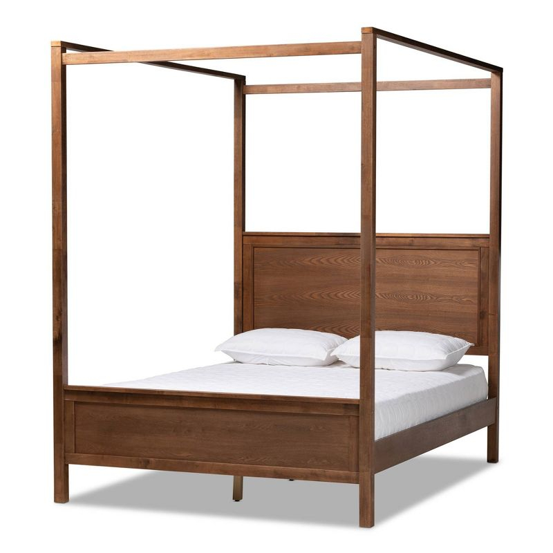 Queen Veronica Wood Platform Canopy Bed with Slats, No Box Spring - Baxton Studio