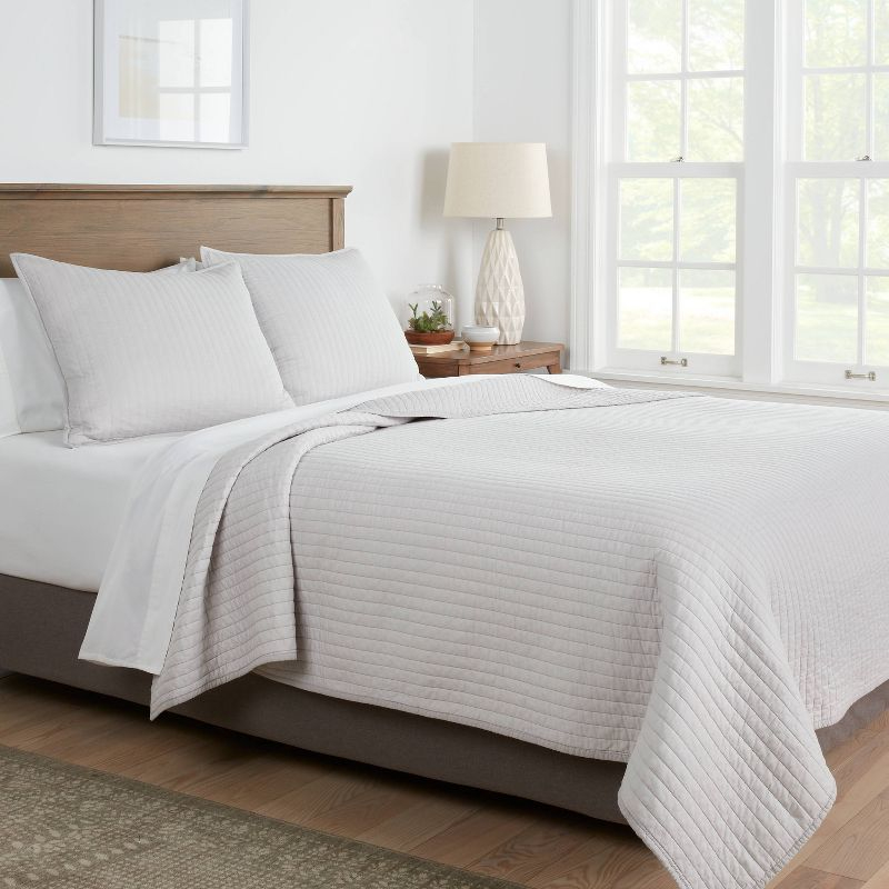 Full/Queen Washed Cotton Sateen Quilt Light Gray - Threshold™