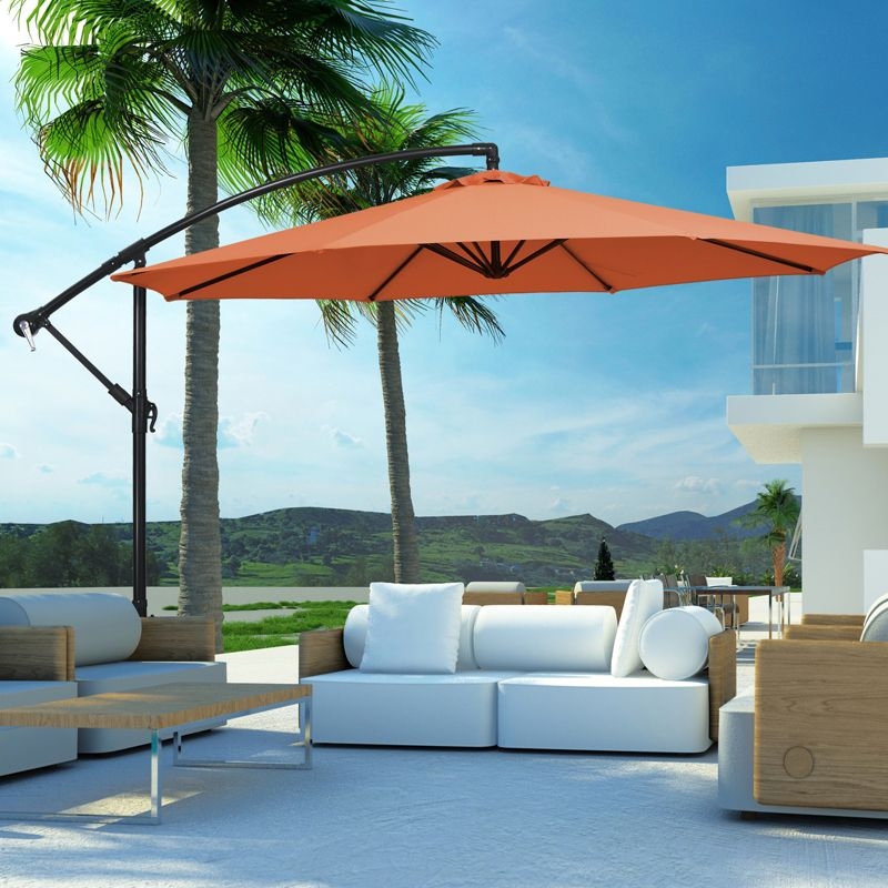 Tangkula 10FT Patio Offset Umbrella 8 Ribs Cantilever Umbrella w/Crank for Poolside Yard Lawn Garden Orange