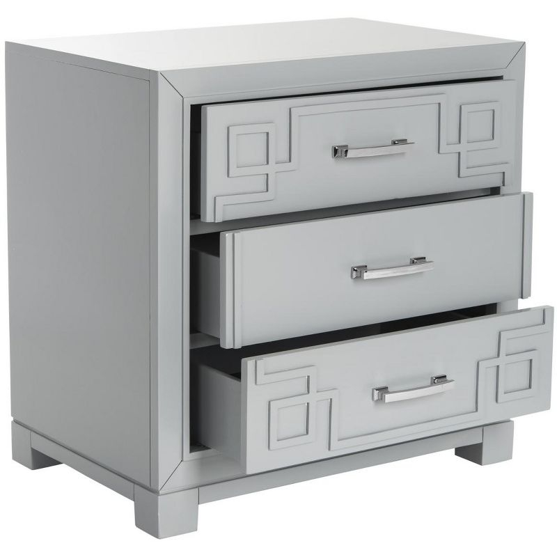 Raina 3 Drawer Greek Key Nightstand - Grey - Safavieh