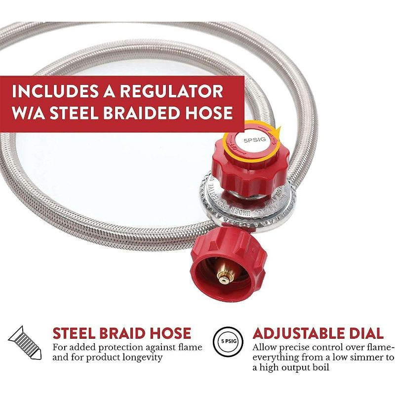 GasOne Propane Two Burner Camp Stove Outdoor High Pressure Propane 2 Burner Adjustable PSI Regulator and 4ft Steel Braided Hose With Removable Legs