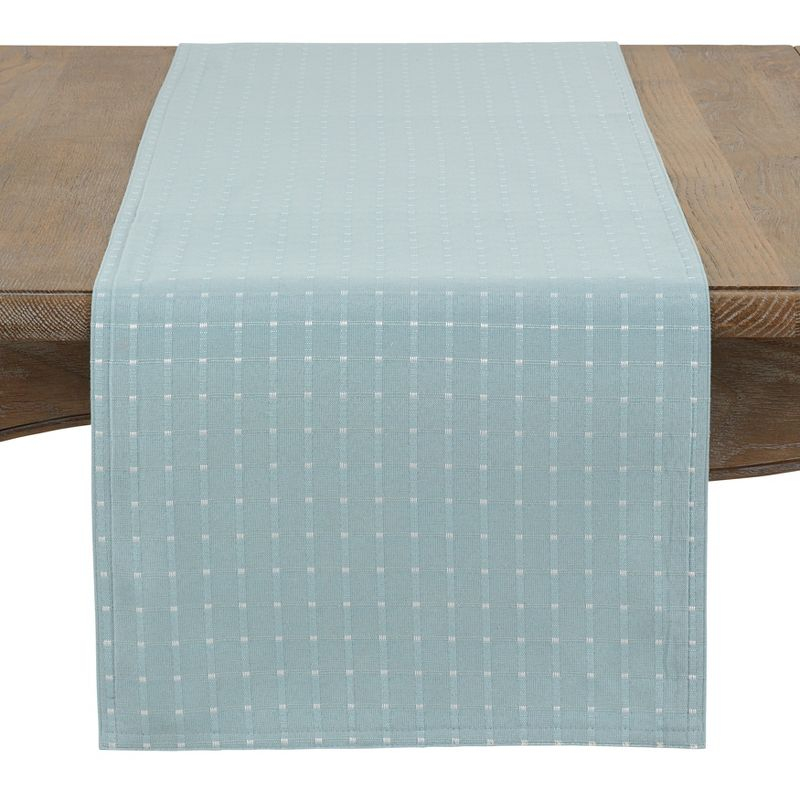 Saro Lifestyle Table Runner With Stitched Line Design, Aqua, 16" x 54"