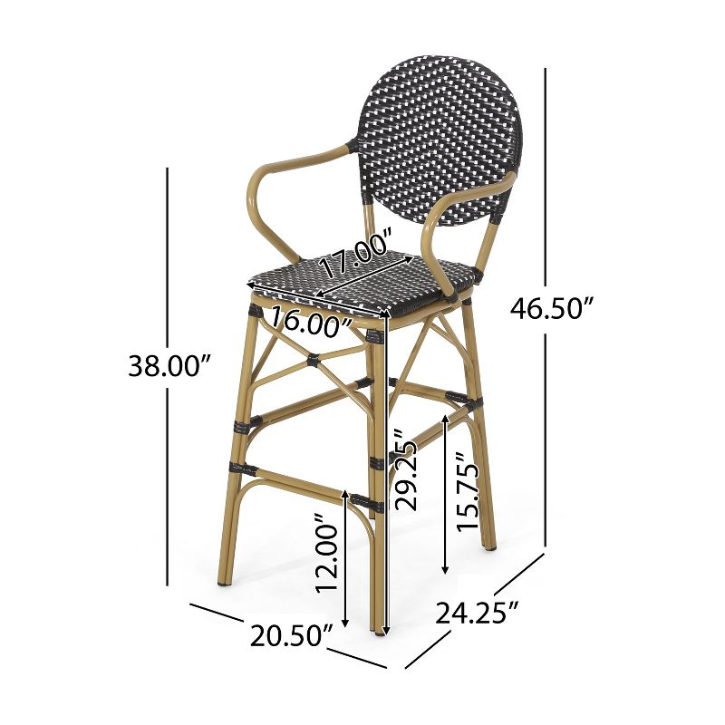 GDFStudio Danberry Outdoor Wicker and Aluminum 29.5 Inch French Barstools (Set of 2), Black