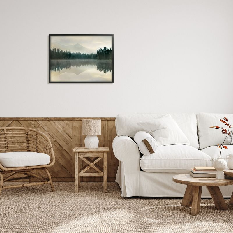 Stupell Industries Foggy Lake Forest Landscape Soft Nature Water Reflection Black Framed Giclee, 24 x 30
