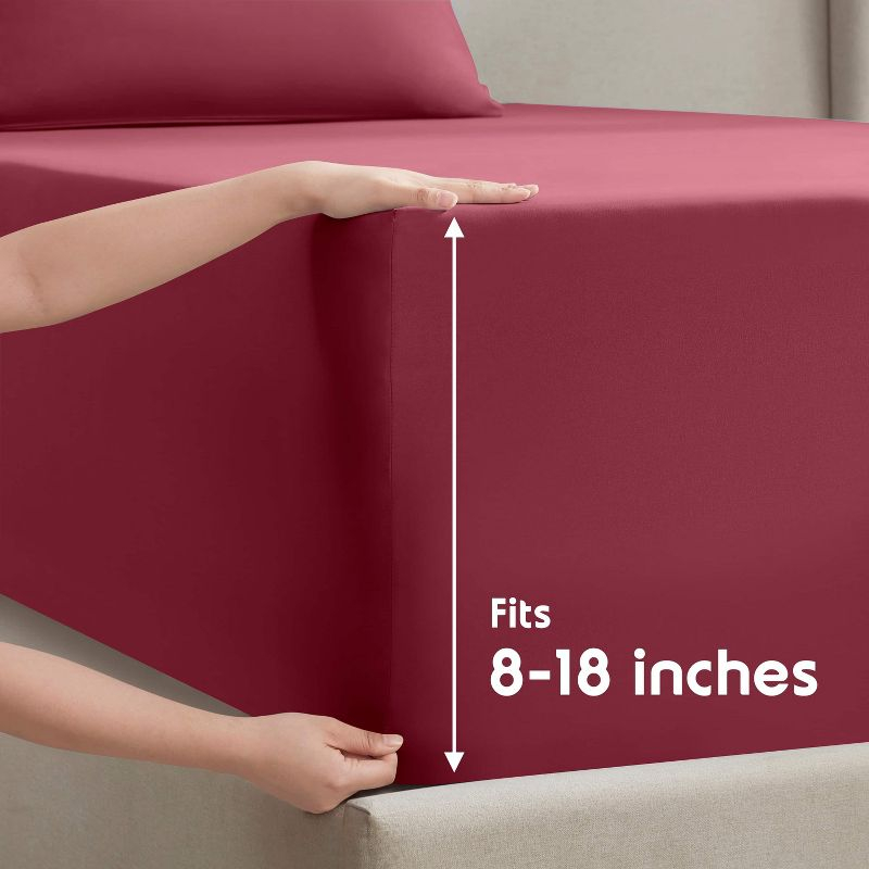 Nestl Extra Deep Pocket 4 Piece Sheet Sets, Twin XL Size Sheets & Pillowcases - Burgundy Red