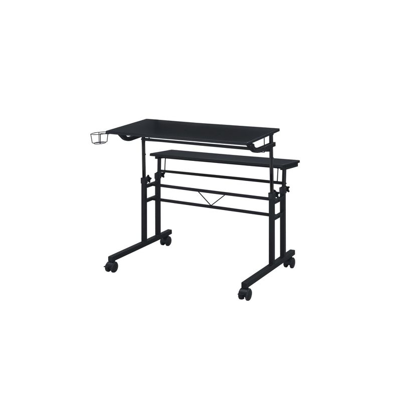 Rolling Writing Desk with Height Adjustable Desktop and Moveable Shelf White - Techni Mobili: Locking Casters, Open Storage