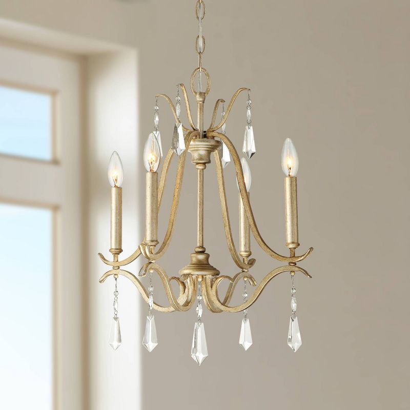 Minka Lavery Aged Brio Gold Pendant Chandelier 18" Wide French Clear Crystal 4-Light Fixture for Dining Room House Foyer Kitchen