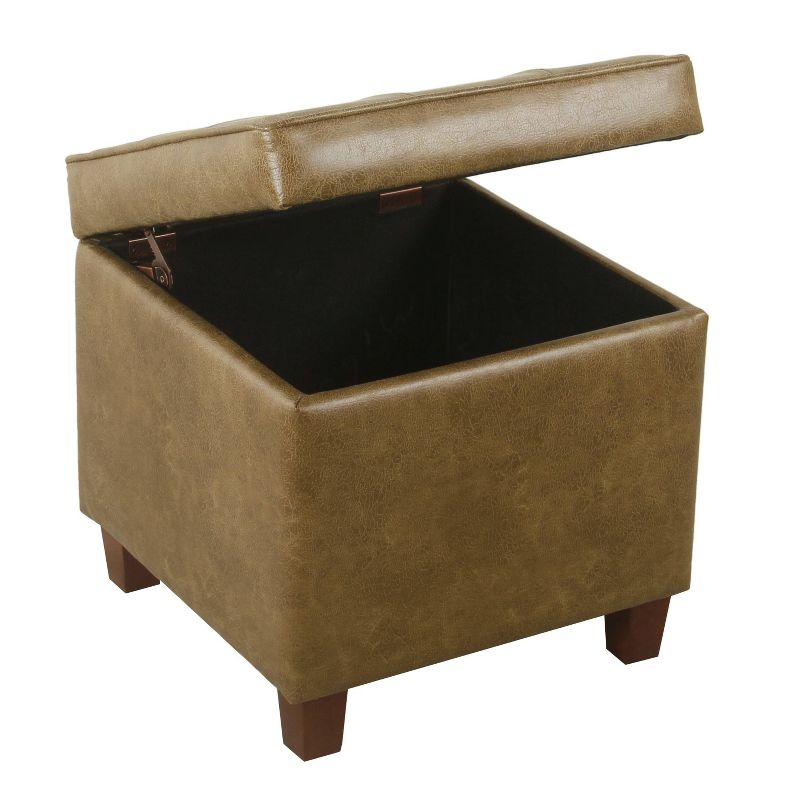 Square Tufted Faux Leather Storage Ottoman Brown - HomePop