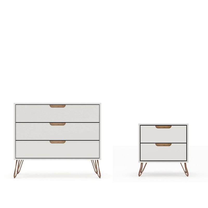Rockefeller Dresser and Nightstand Set Off-White/Natural - Manhattan Comfort: 5-Drawer Storage, MDF Bedroom Furniture Set