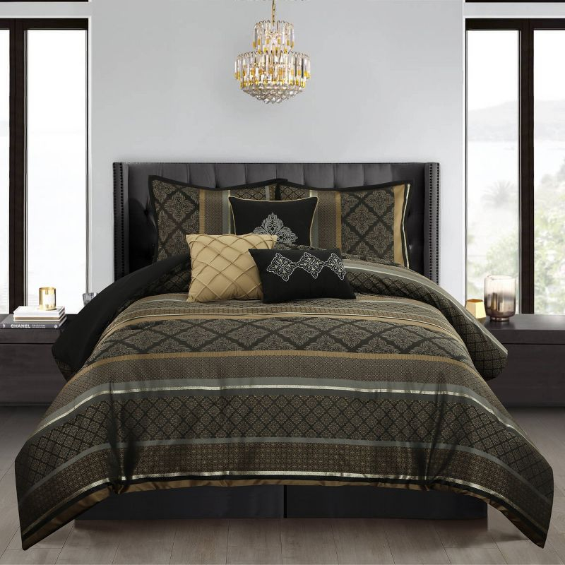 Nanshing 7pc King Tefia Traditional Comforter Set Black