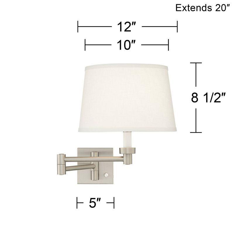 Possini Euro Design Modern Swing Arm Wall Lamps Set of 2 Brushed Nickel Plug-In Light Fixture White Drum Shade for Bedroom Bedside