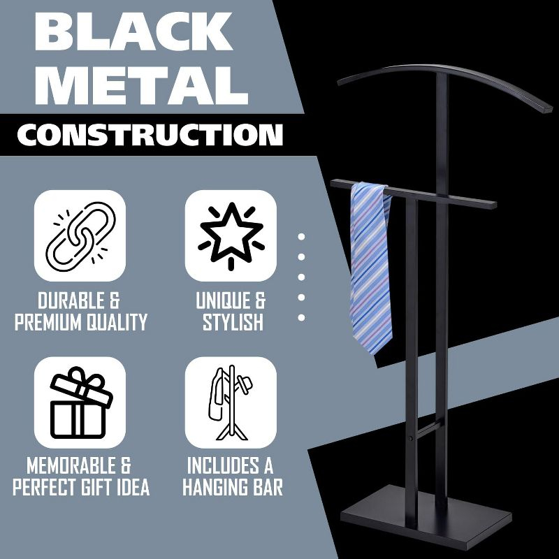 Kings Brand Furniture - Dossi Metal Suit Valet Stand, Clothes Rack, Clothing Organizer, Jacket Hanger, Tie Hanger (Chrome)