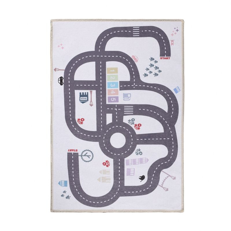 Path Non-Slip Kids Playroom Nursery Washable Indoor Area Rug, 2'x3', Ivory - Blue Nile Mills