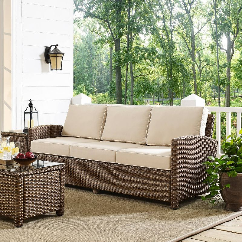 Bradenton Outdoor Wicker Sofa - Sand - Crosley: UV-Resistant Patio Furniture, 3-Seater with Foam Cushions