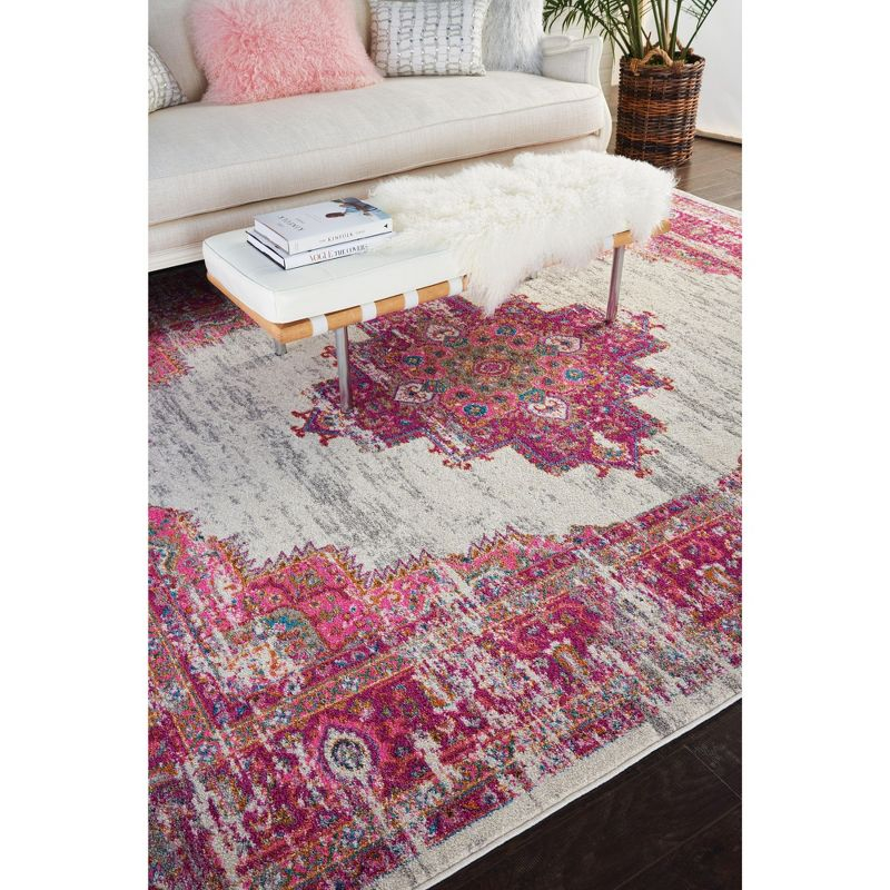 Nourison Passion Medallion Bohemian Indoor Rug Ivory/Fuchsia 9' x 12'