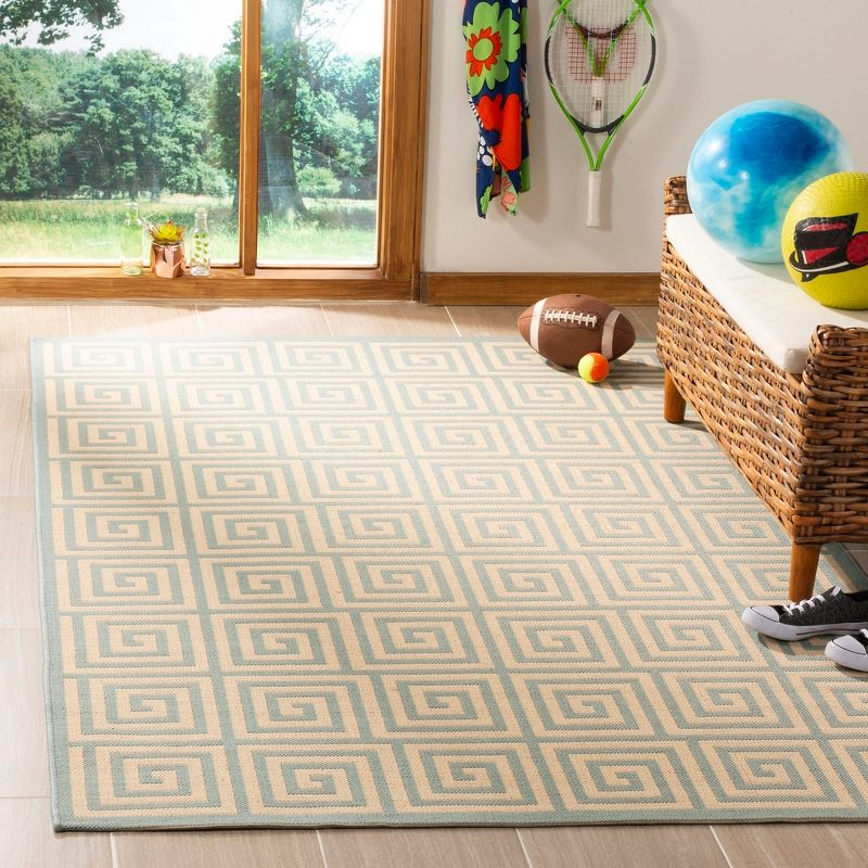 Linden LND129 Power Loomed Area Rug - Cream/Aqua - 5'3"x7'6" - Safavieh