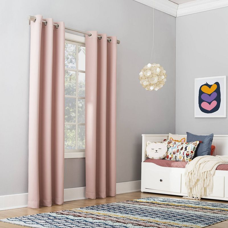 40"x95" Sun Zero Blackout Riley Kids' Bedroom Grommet Curtain Panel Blush: Noise Reduction, Energy Efficient
