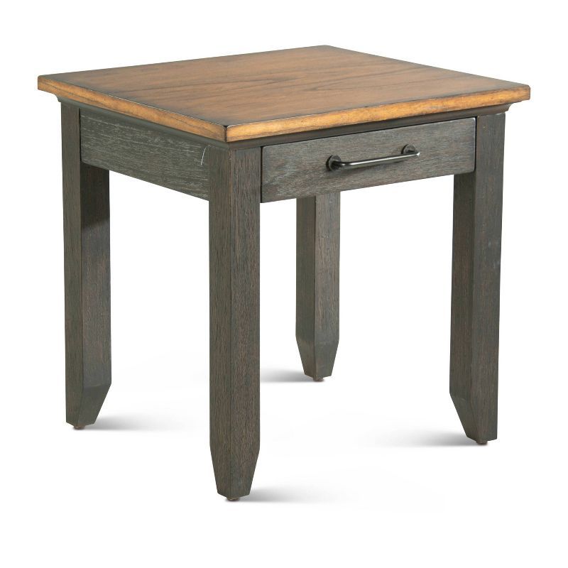 Bear Creek End Table Brown - Steve Silver Co.: Rustic Ivory, Honey Top, Drawer, Tapered Legs
