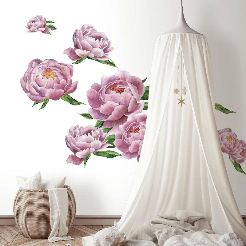 RoomMates Large Peony Peel and Stick Giant Wall Decal: Vinyl Floral Art, Self-Adhesive, Repositionable, Modern Decor