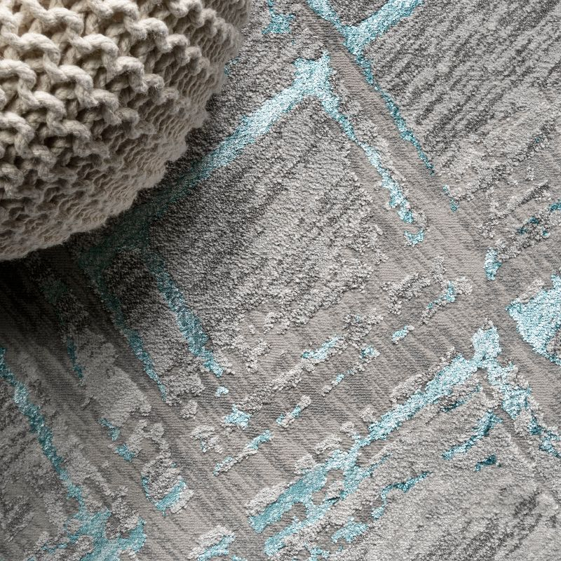 4'x6' Slant Modern Abstract Area Rug, Gray/Turquoise - JONATHAN Y