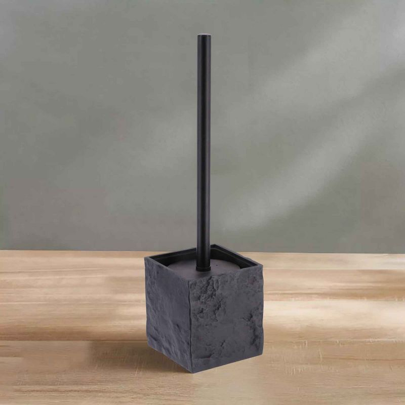 Evideco French Home Goods Black Stone Effect Square Toilet Brush and Holder Set