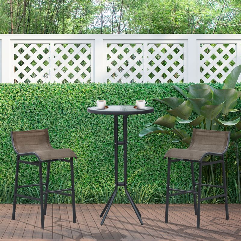 Outsunny 3 Piece Bar Height Outdoor Bistro Set for 2, Round Patio Pub Table 2 Bar Chairs with Comfortable Design & Durable Build, Tan