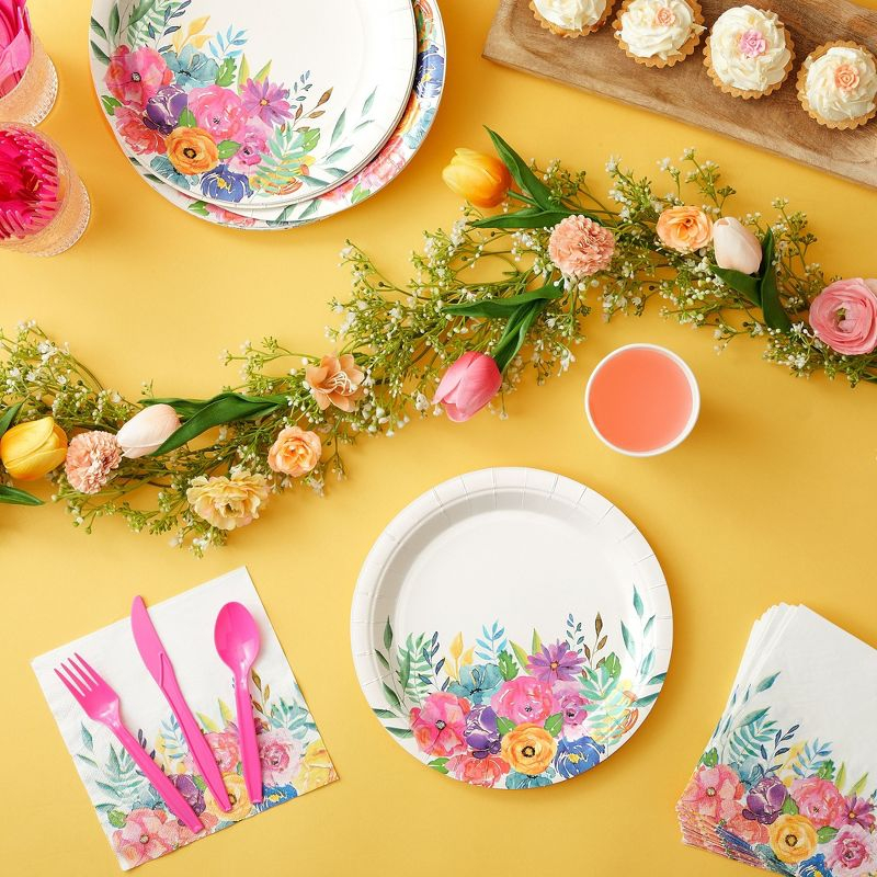 Juvale Juvale 144 Piece Flower Tea Party Supplies, Includes Disposable Floral Paper Plates, Napkins, Cups, Cutlery
