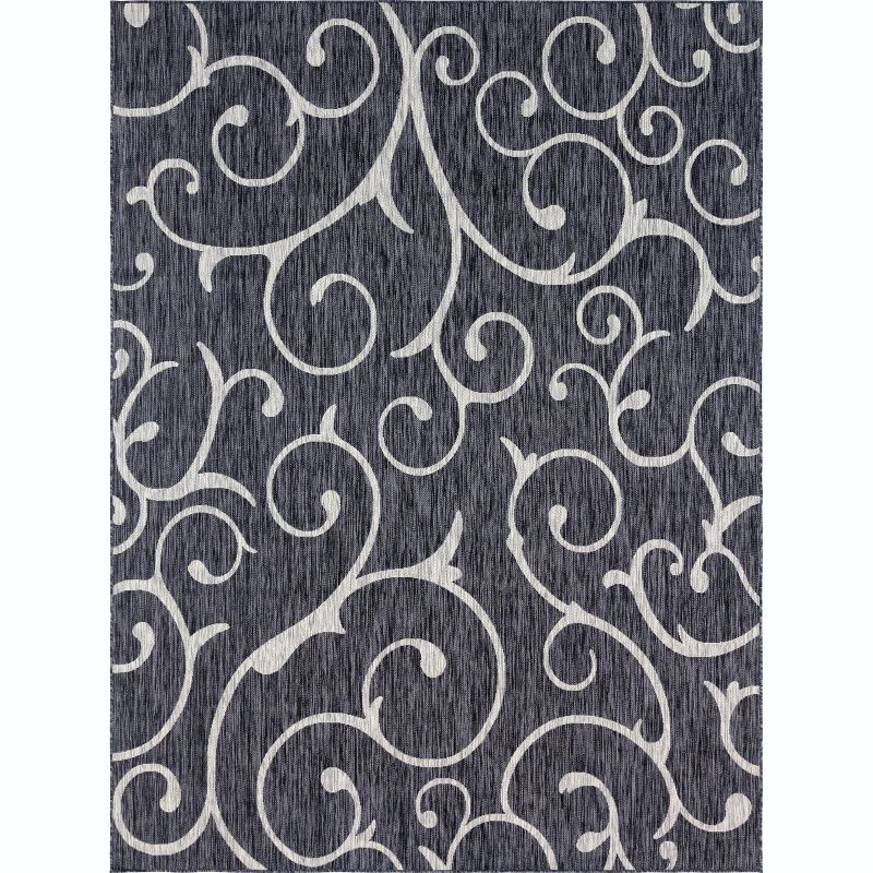 Unique Loom 9' 0 x 12' 2 Rectangle Indoor/Outdoor Botanical Charcoal Gray Area Rug
