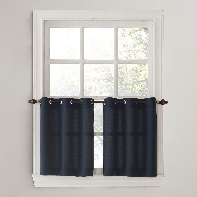 2pc 56"x36" No. 918 Semi-Sheer Montego Casual Textured Grommet Kitchen Curtain Tier Pair Navy Blue