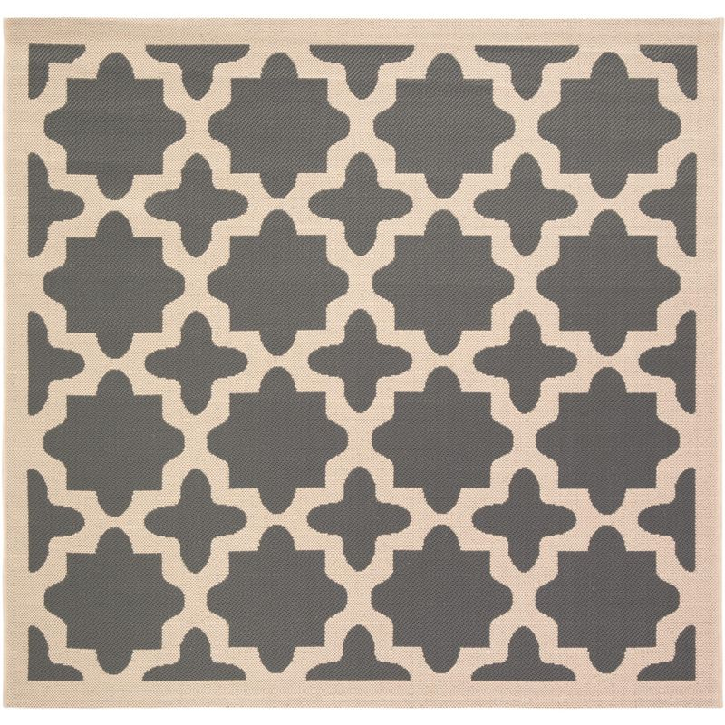 Courtyard CY6913 Power Loomed Indoor and Outdoor Area Rug - Anthracite/Beige - 5'3"x5'3" - Safavieh
