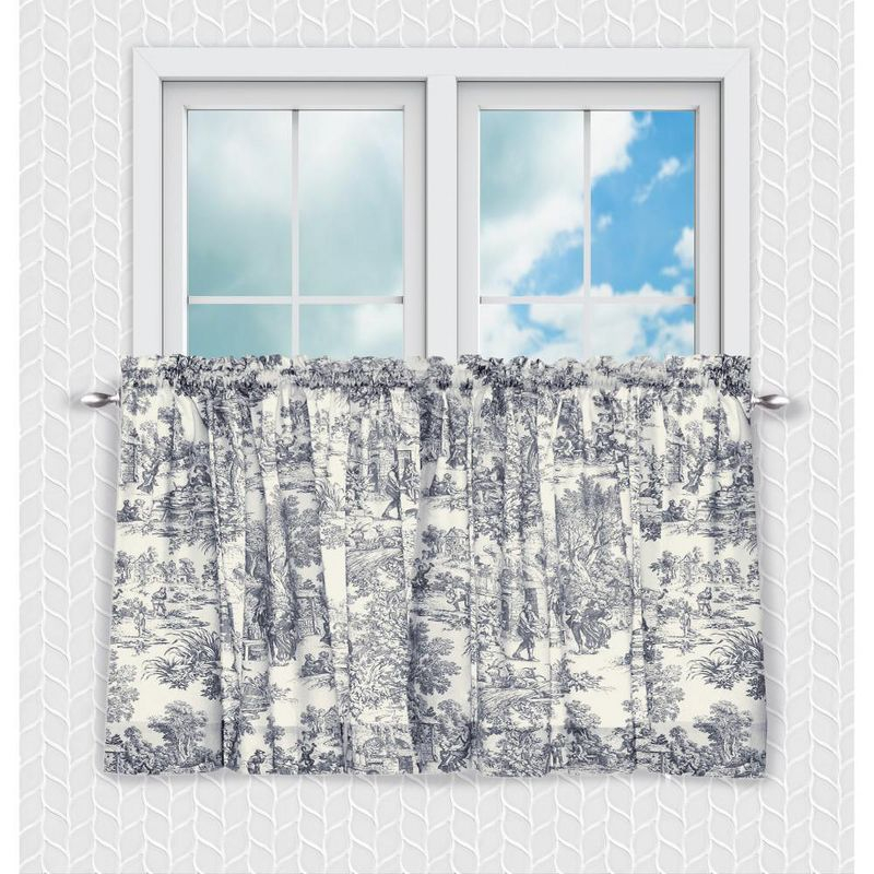 Ellis Curtain Victoria Park Toile Room Darkening Window Rod Pocket Pair Set With 2 Tiers - 2-Piece - 68x36", Blue