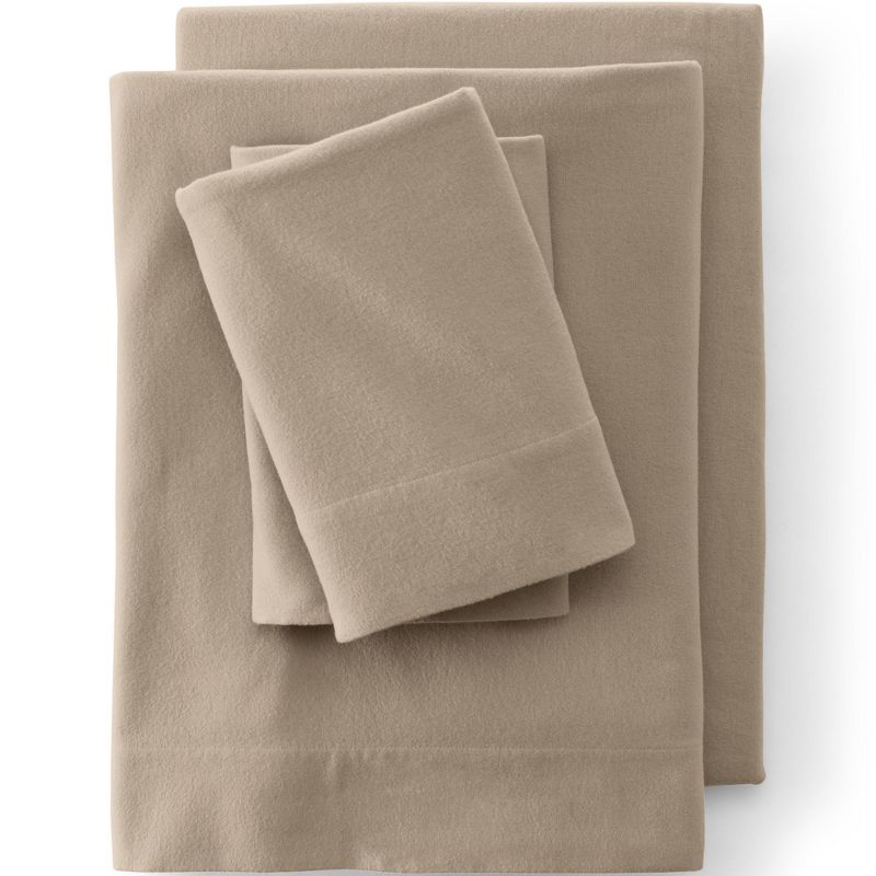 Lands' End Comfy Super Soft Cotton Flannel Bed Sheet Set - 5oz - Twin Extra Long - Khaki