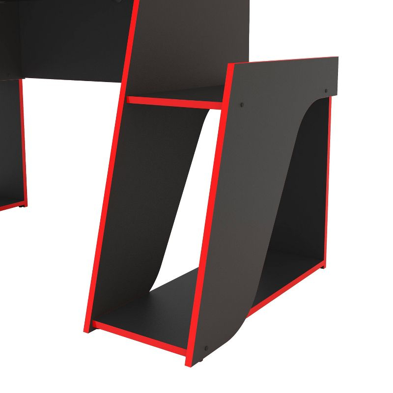 Polifurniture Kyoto Gaming Desk Black/Red : Modern Style, Adult Assembly, Open Storage Shelf, Wood Frame