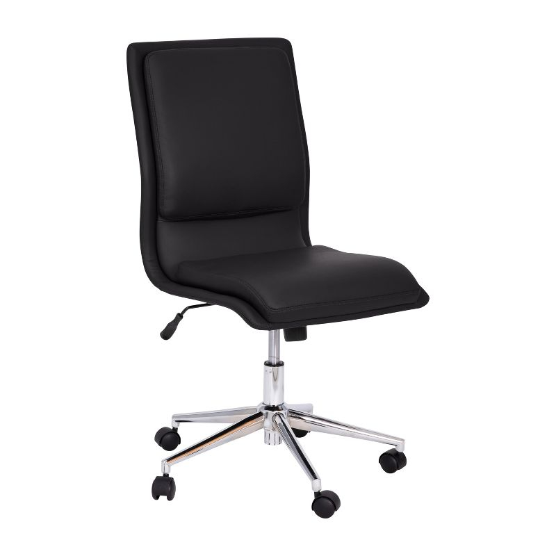 Merrick Lane Mid-Back Armless Home Office Chair with Height Adjustable Swivel Seat and Five Star Chrome Base, Black Faux Leather