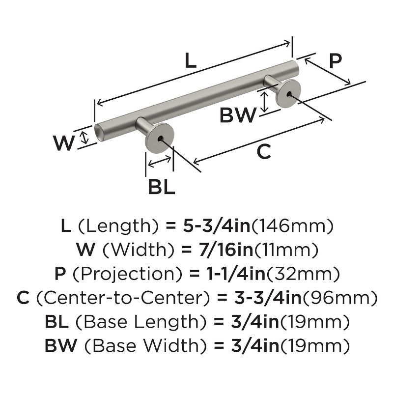 Amerock Radius 3-3/4 inch (96mm) Center-to-Center Satin Nickel Cabinet Pull