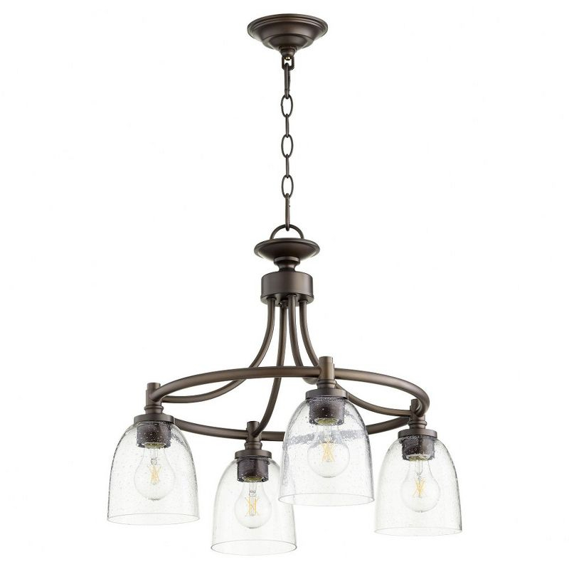Quorum Lighting Rossington 4-Light Nook Pendant, Oiled Bronze, Clear Seeded