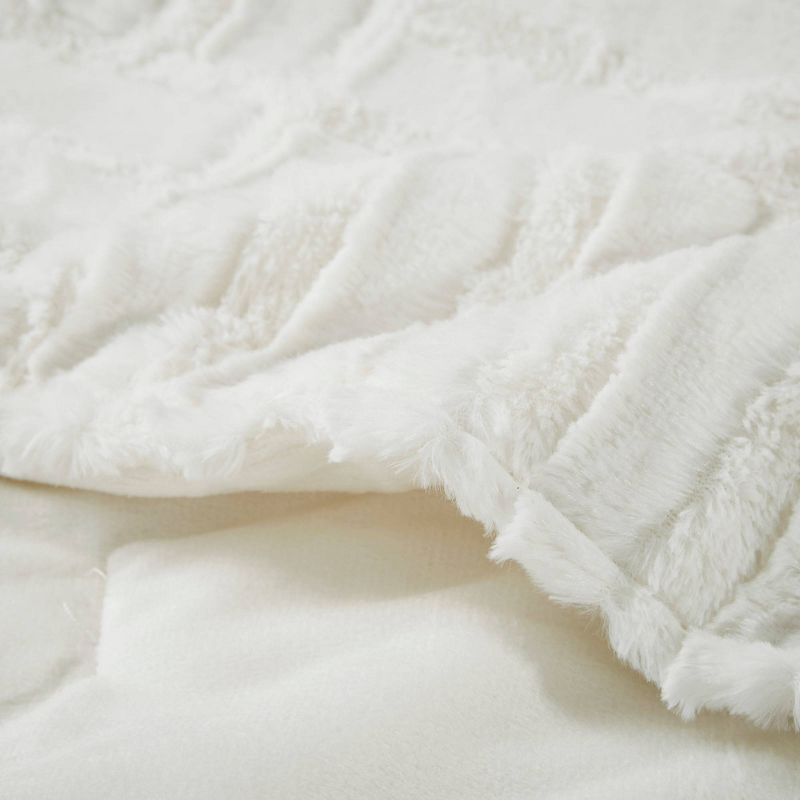 50"x60" Polar Solid Faux Fur Throw Blanket Ivory - Madison Park: Cozy, Soft, Checkboard Texture, Machine Washable